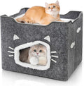 Cat House for Indoor Cats with Cushion Pad and Fluffy Ball | Large Foldable Covered Cat Bed, Cute Cat Cave Cat Condo Hideaway for Pet Cats, Multi Small Pet, Grey by Acshio