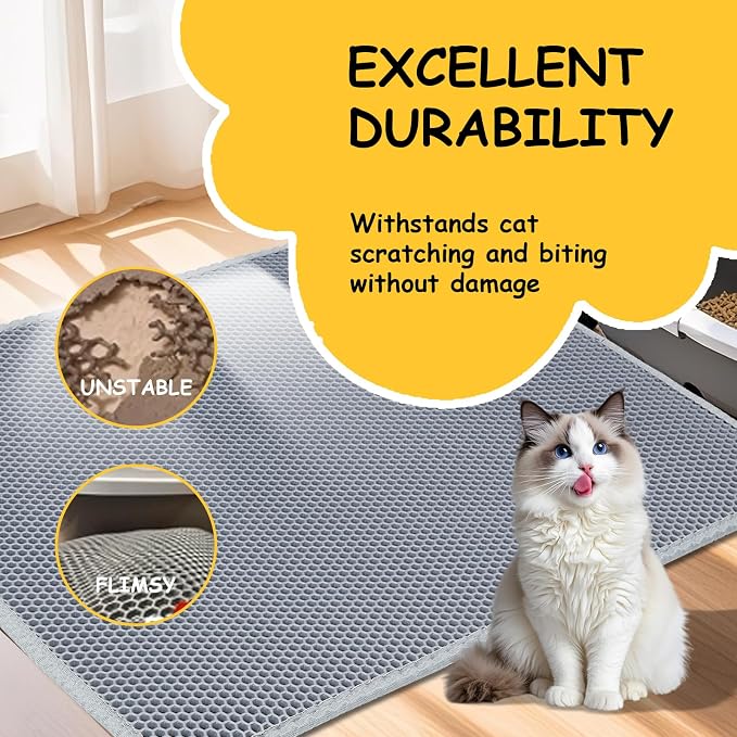 Cat Litter Mat, Litter Box Mat, Large Double Layer Waterproof Proof Trapping mat, Non-Slip Design, Kitty Litter Rug, Cat Supplies, Easy to Clean, 24x15 Inch, Grey, Pack of 1 - Image 8