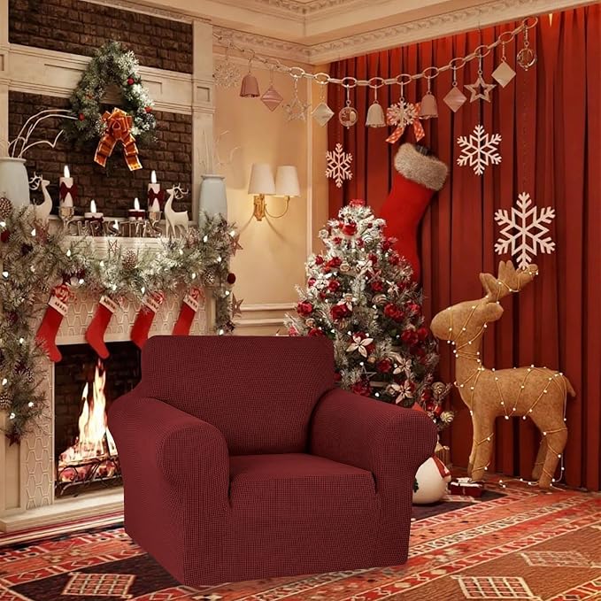 KEKUOU Stretch Chair Sofa Slipcover, Single Couch Cover,Dark Red | 1-Piece Washable Sofa Cover,Pet Friendly (31"-55") Furniture Protector Soft Jacquard Elastic Bottom for Dogs & Kids - Image 2
