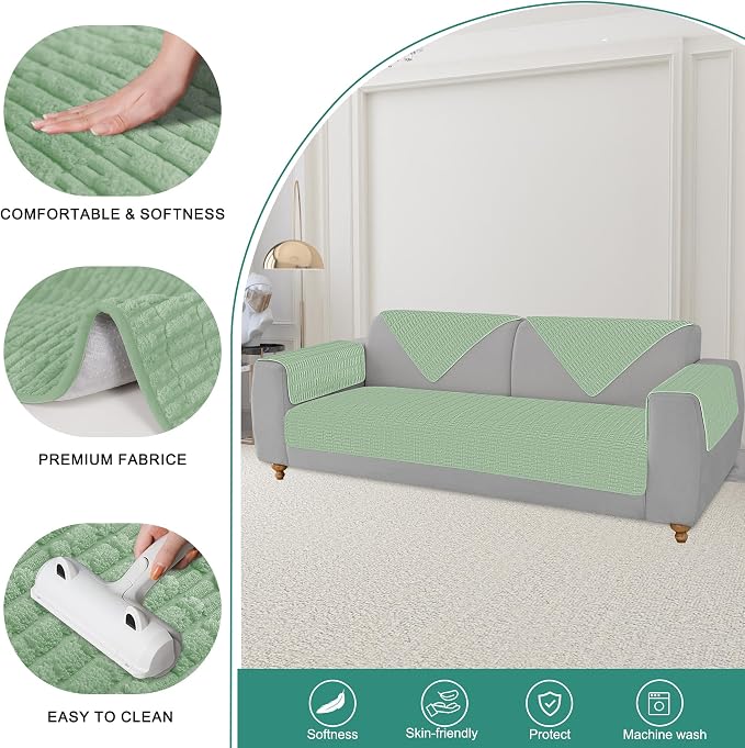 Foxdecor Couch Arm Cover Sofa Armrest Cover Armchair Covers, Anti-Slip Couch Arm Protectors Sofa Arm Covers Pack of 2pcs, (Sage Green 30x30 Inch) - Image 2