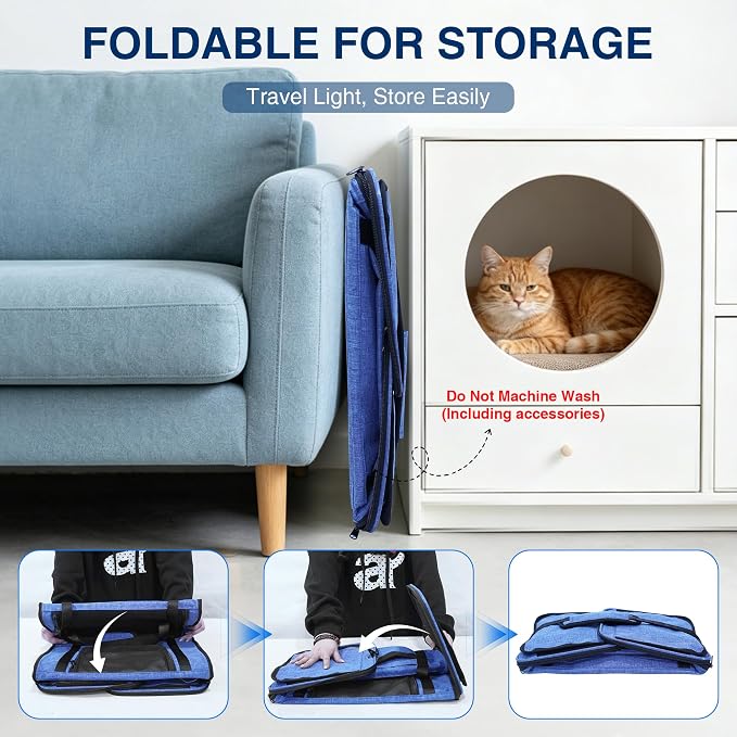 Pet Carrier for Small Dogs & Cats, Airline Approved, Lightweight, Foldable, Comfortable Travel Bag with Plush Cushion & Extra Storage (Blue) - Image 8