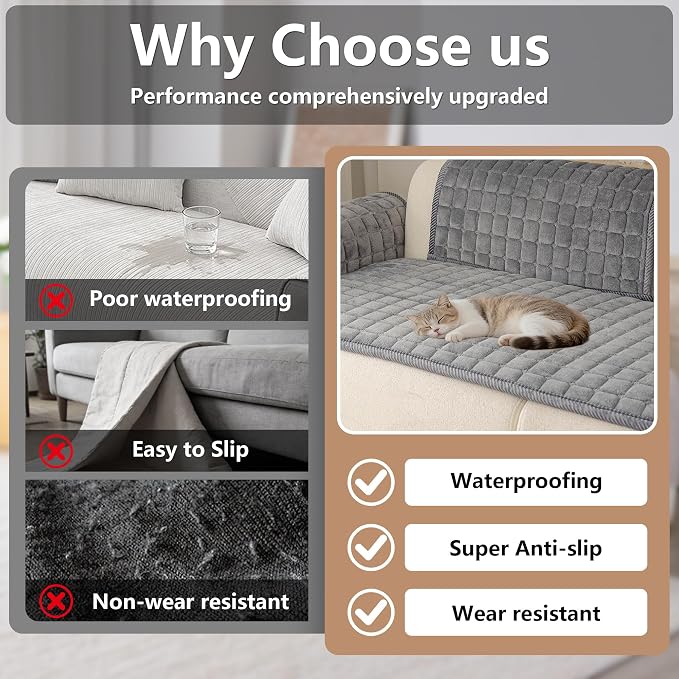 Velvet Washable Couch Cover for Dog,L Shape Sofa Cover for Pets. | 27.6"x27.6",Dark Grey,Sectional Couch Cover,Soft Velvet,Non-Slip,Furniture Protector,quilted - Image 4