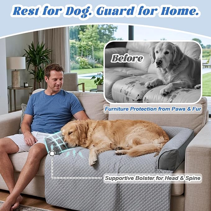 GGIB Cooling Dog Bed Mat with Bolster Pillow Washable Dog Couch Cover Breathable Summer Pet Couch Bed Protector Indoor(Medium, Cooling Grey) - Image 4
