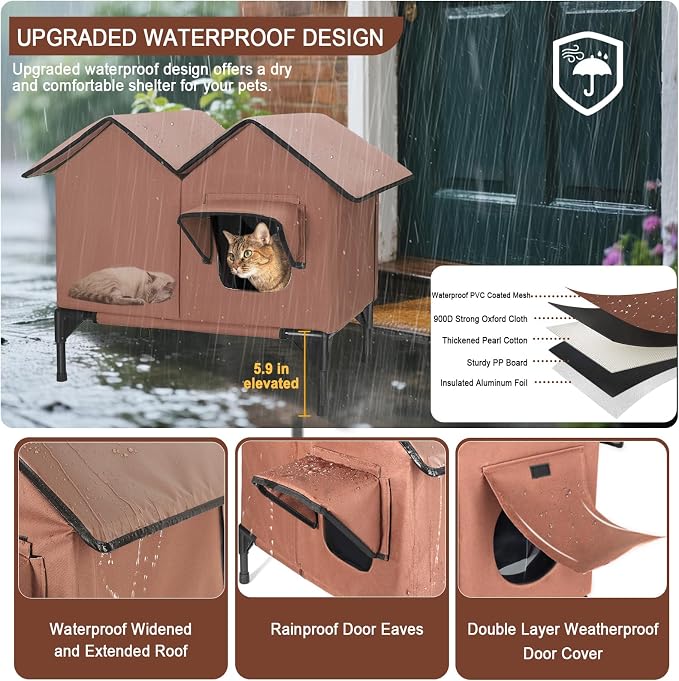 Heated Cat House for Outside Winter, Large Heated Outdoor Cat House Weatherproof, Elevated Bed, Escape Door, Insulated Outdoor Cat Shelter with Heater for Multiple Cats Feral Stray Kitty, Easy Setup - Image 3