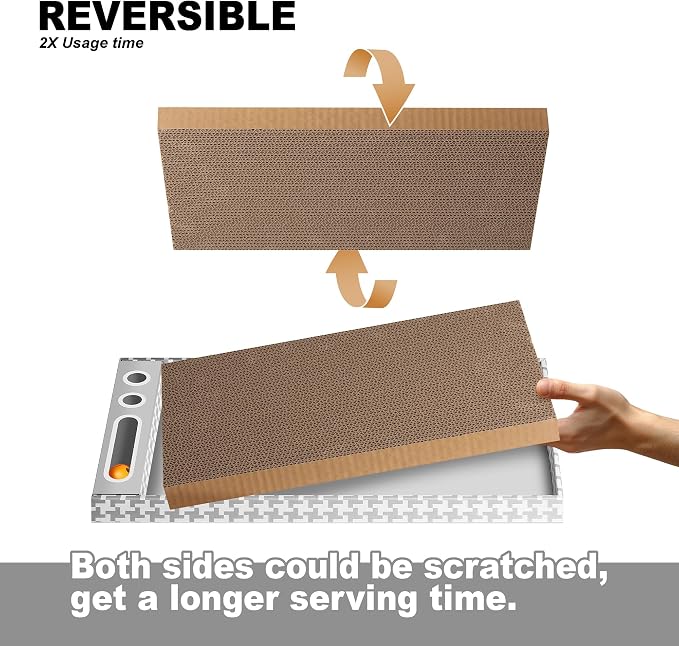 Cat Scratching Board 3 Pack – Reversible Cardboard Scratcher for Indoor Cats, Wide Boxed Scratch Pads with Bell Ball, Durable Corrugated scratchers as Furniture Protector - Image 4