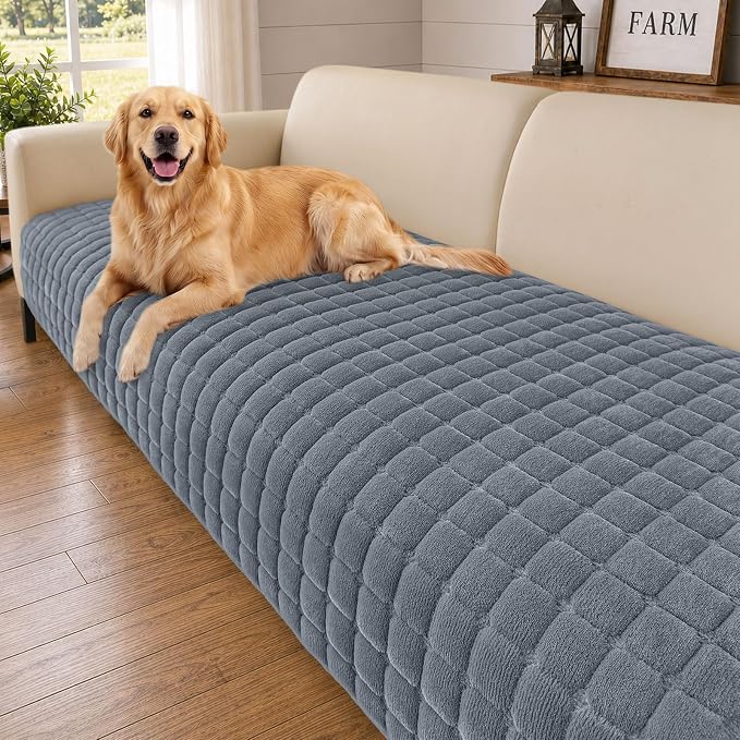 Smiry Velvet Couch Cover for Dogs, Non Slip Soft Sofa Protector for Pets | Washable Sofa Cover for Cats, Cozy Furniture Protector Against Pet Hair, Scratches, Fits Sectional Sofa(Grey, 36"x94.5") by Smiry
