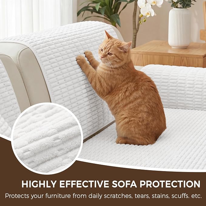 Foxdecor Couch Cover for Dogs Sofa Covers Non Slip Couch Pad Pet Friendly | Pet Couch Covers Washable Sofa Protector, Furniture Cover Couch Seat Protector for Living Room, Snow White 32x53 Inch - Image 5