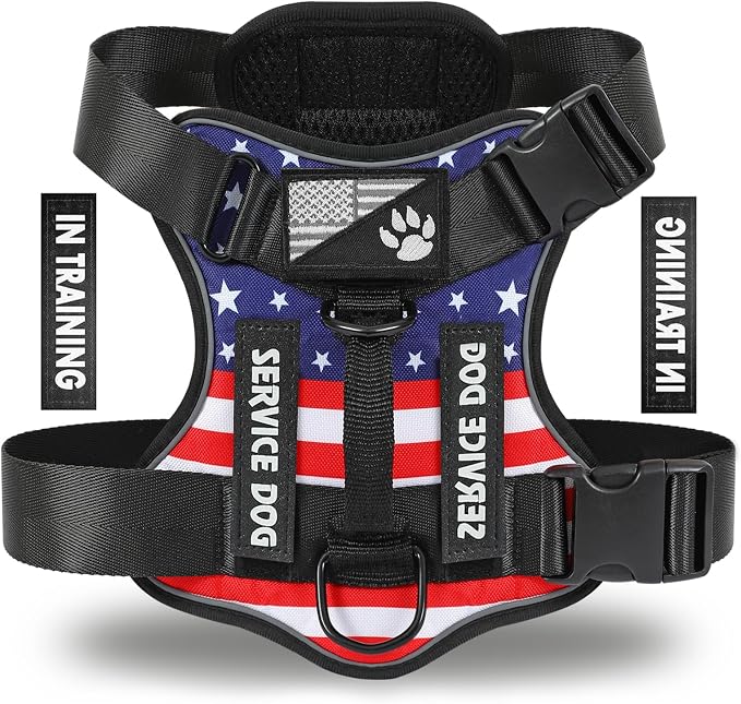 Service Dog Harness, Reflective Dog Vest Harness with 5 PCS Patches, Adjustable Soft Oxford Pet Harness, Inner Layer Mesh, Easy to Control for Small Medium Large Dogs by DemigreatLLC