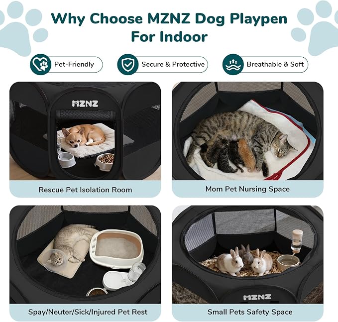 Dog Cat Small Animal Puppy Playpen Crate, Small, Whole Black | Portable Pop Up Pet Cage Enclosure Tent Kennel Indoor Outdoor with Carrying Case, No Assembly, Camping Use - Image 3
