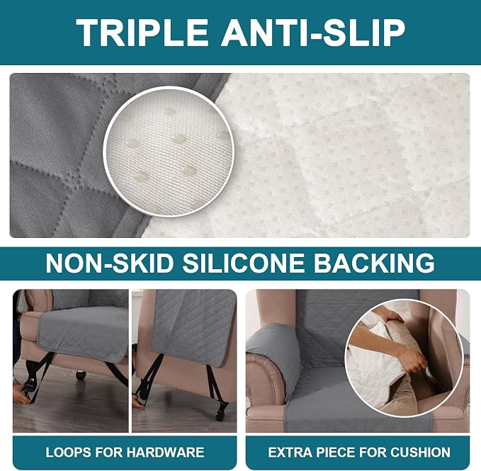 Turquoize 100% Waterproof Wing Chair Cover Wing Armchair Slipcovers Chair Couch Protector Triple Non-Slip Sofa Slipcover for Wing Chair Furniture Protector for Pets, Kids,Dog (Wing Chair, Gray) - Image 4