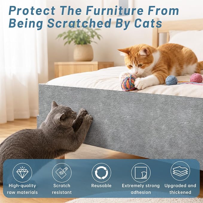 cat Scratch Furniture Protector (Light Grey,78.7x15.8Inch) | Self-Adhesive , Trimmable , Anti-Scratch for Couch & Carpet Corners,Protects Furniture from Indoor Cats - Image 7