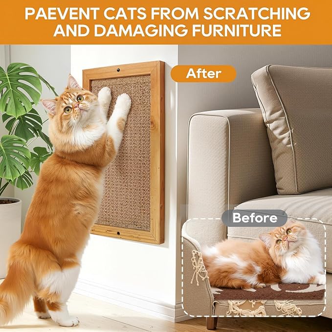Wooden Sisal Cat Scratching Post, Wall & Floor Mount Vertical Cat Scratch Pad for Indoor Kittens Adult Cats, Durable Cat Wall Scratcher Furniture Protector Cat Toy - Image 5