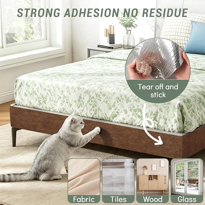 Cat Scratch Couch Furniture Protector, 78.7x15.8In Adhesive Scratch Pad | Heavy Duty, DIY Climbing Cat Carpet Mat, Couch Door Protector from Claws, Sofa Guard with Pins & Tape, Brown - Image 6