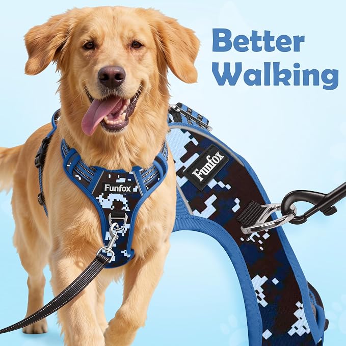 Dog Harness No Pull, Adjustable Pet Vest Harness, Super Soft Material with Vertical Handle Easy Control, Reflective Night Walking, 2 Leash Clips for Medium Sized Dogs, Mosaic Blue, M - Image 3