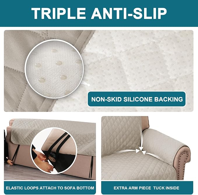 Turquoize 100% Waterproof Sofa Covers Couch Cover Sofa Cover for Dogs Couch Protector Triple Non-Slip Sofa Slipcover for 3 Cushion Couch Furniture Protector for Pets, Kids,Dog (XL Sofa 78", Pale Oak) - Image 4