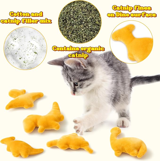 MALLMALL6 Catnip Toys for Cat - 5Pcs Dino Nuggets Cat Toy, Indoor Kitten Chew Bite Kick Dinosaur Chicken Nugget Catmint Interactive Pet Supplies, Cute Pet Gifts for Kitten Lover - Image 3