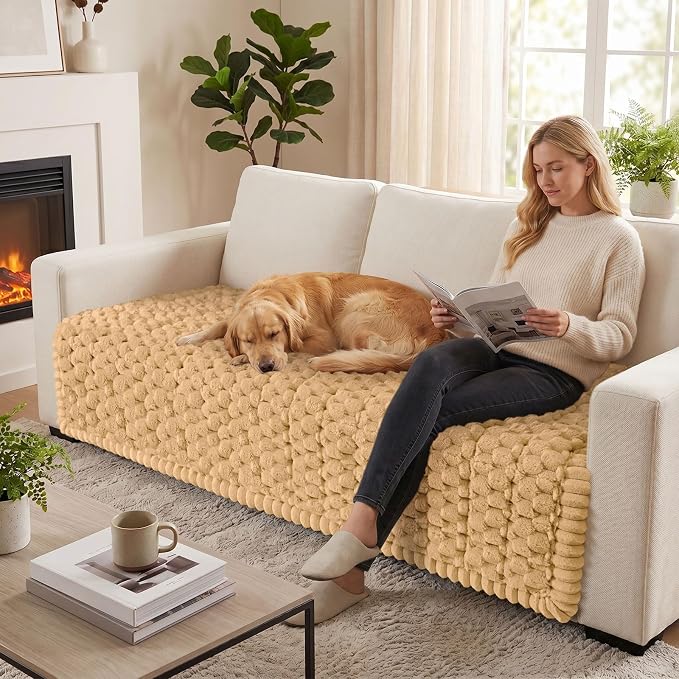 Smiry Non Slip Couch Covers for Dogs, Scratch Resistant Pet Sofa Protector | Machine Washable Soft Fuzzy Thick Furniture Cover for Sofa Loveseat Sectional Large Dogs, Camel, 43" x 82.7" - Image 5