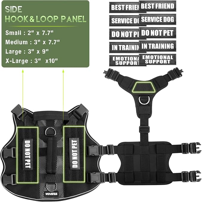 WINSEE Tactical Molle Vest Mesh Dog Harness with 10 Removale Pet Patches | Breathable Service Dog harness with Double Soft Padded Handle for Small Dog, Reflective Military Pet Vest for Walk Hiking - Image 5