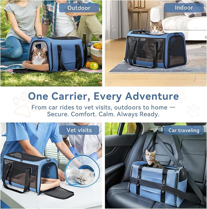 PETSFIT Cat Carrier Soft with Patented Safety Buckles, Safe for Car Travel | Lockable Zippers, Safety Tether, Escape-Resistant Pet Carrier for Vet Visits, Airline Approved Under-Seat, Up to 12 lbs - Image 6