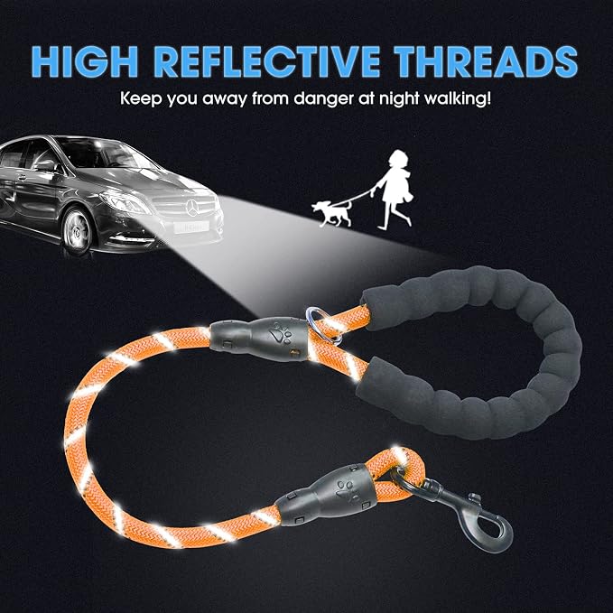 2/4/5/6 FT Dog Leash with Comfortable Padded Handle and Highly Reflective Threads for Small Medium and Large Dogs (2FT-1/2'', Orange) - Image 4