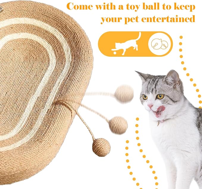 Cat Scratcher Bed 3 in 1 Sisal Cat Scratching Board for Indoor Oval Cat Scratch Pad Durable Scratching Lounge Bed Round Bowl with Toy Balls for Cats Kitten Puppy (24"x15.7"x3.5") - Image 5