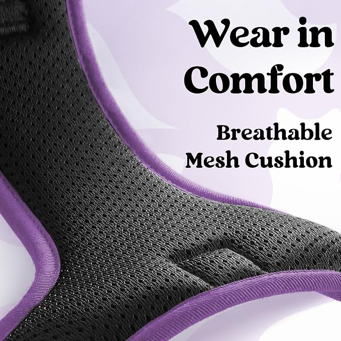 rabbitgoo Dog Harness Small Sized, Updated Easy On & Off with 3 Buckles | No Pull No Choke, Walking with 2 Clips and Handle, Adjustable Soft Reflective, Black & Purple, Small - Image 7