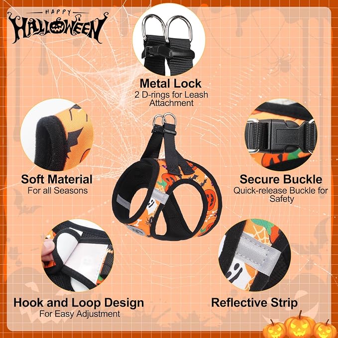 BEAUTYZOO Halloween Dog Harness Medium Sized and Leash Set,No Pull Pet Vest | Step-in Easy On/Off, All Season Breathable Mesh,Escape-Proof Hook & Loop,Lightweight Reflective,No Choke,Easy Walking Control - Image 3
