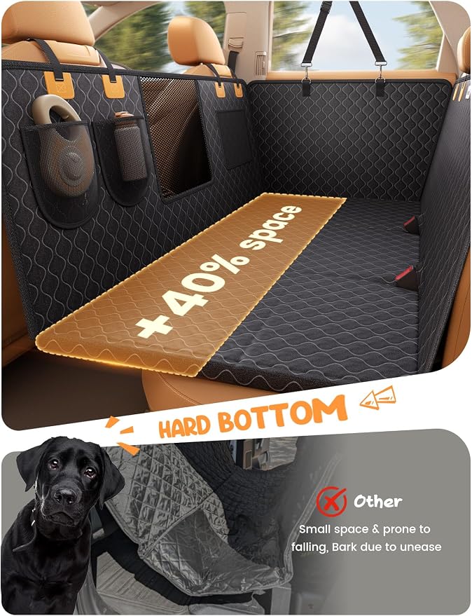 Lamicall Dog Car Seat Cover for Back Seat with Hard Bottom for Car & SUV L | Upgraded Anti-Ripped Back Seat Extender for Dogs, Waterproof Dog Hammock for Car with Mesh Window, Pet Backseat Protector - Image 2