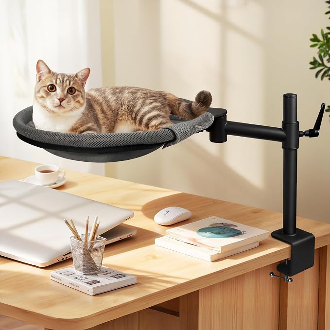 Cat Desk Bed, 360° Rotating & Height Adjustable Desk Cat Nest, Elevated Breathable Cats Bed for Desk with Removable Washable Cover for Indoor Kitten Cats-Maximum Hold Up to 40lb by Crazydeer