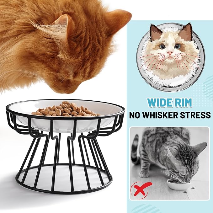 Cat Bowls, Elevated Cat Bowl, Raised Ceramic Dish with Metal Stand, Pet Water or Food Feeding Station for Indoor Cats, Kitten, Puppies and Small Dogs, Dishwasher Safe (Raised Cat Bowl(2 pack)) - Image 2