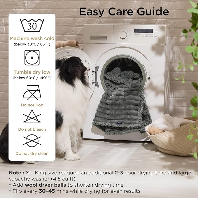 Bedsure ComfyFleece™ Waterproof Dog Blankets for Large Dogs,50x60 | Soft Plush Couch Cover,Washable Corduroy Fleece for Furniture Protector,Cozy Calming Reversible Pet Blanket, Warm Grey - Image 6