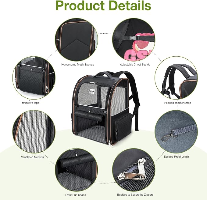 Large Cat Backpack Carrier Expandable Pet Carrier Backpack for Small Dogs Medium Cats Fit Up to 18 Lbs, Dog Backpack Carrier, Foldable Puppy Backpack Carrier for Travel, Black - Image 8