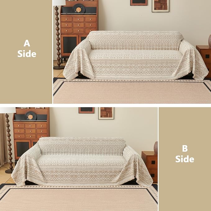 MEETSKY Boho Couch Cover for Sectional Sofa, Chenille Loveseat Sofa Covers Washable Pet Friendly Geometric Couch Covers - Image 3