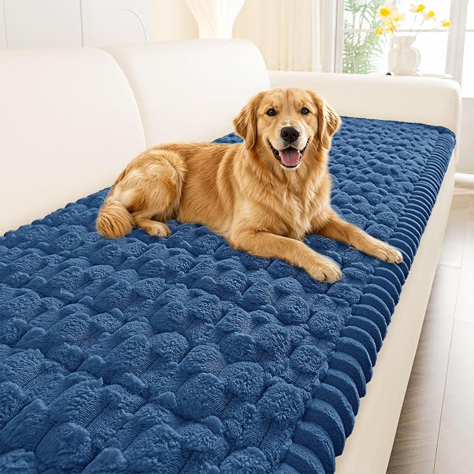 Smiry Non Slip Couch Covers for Dogs, Scratch Resistant Pet Sofa Protector | Machine Washable Soft Fuzzy Thick Furniture Cover for Sofa Loveseat Sectional Large Dogs, Navy, 27.6" x 82.7" by Smiry