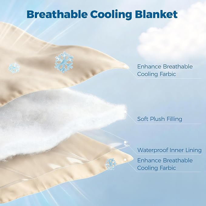 PPOLCA Cooling Waterproof Pet Blanket for Large Dogs - Q-MAX>0.5, Breathable Summer Cold Pet Blanket, Machine Washable Throw Sofa Protector, 50x60, Khaki - Image 2