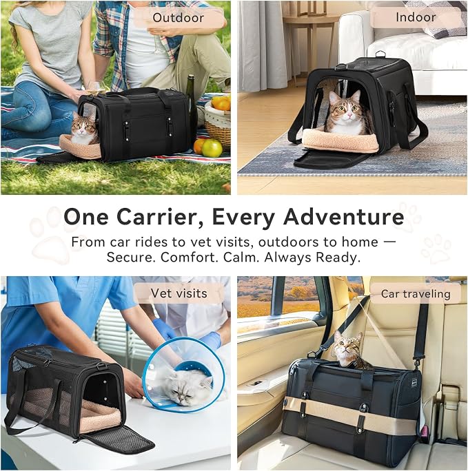 PETSFIT Large Cat Carrier with Patented Safety Buckles,Big Cats Up to 20 lb | Secure Carrier for Safe Driving, Lockable Zippers, Safety Tether, Travel Pet Carrier for Trips & Vet Visits,19 x 12 x 12 - Image 9