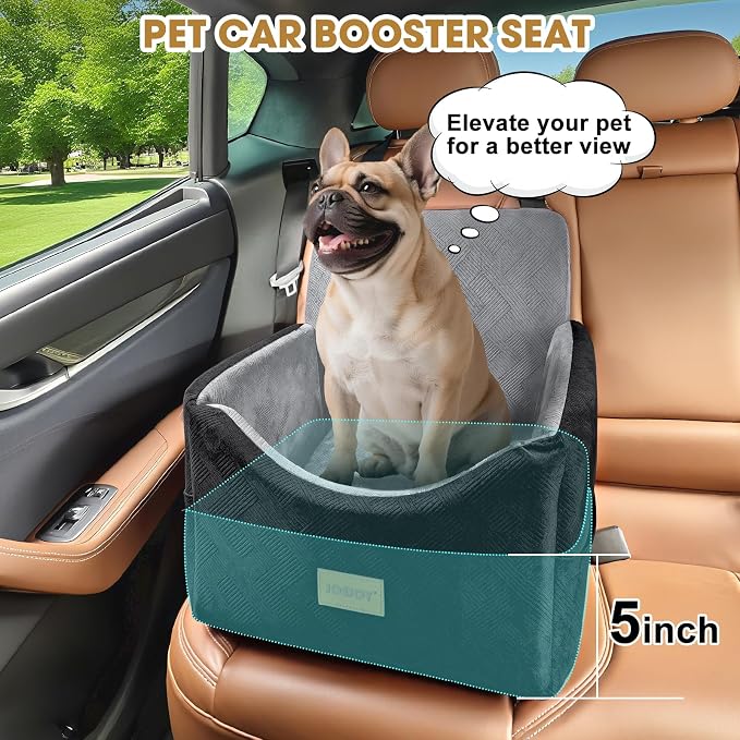 JOEJOY Dog Car Seats for Small Medium Dogs Under 35lbs, Dog Booster Seat with Detachable Washable Cover and Cushion, Memory Foam Pet Car Seat with Safety Belt and Storage Pockets (BLG) - Image 4