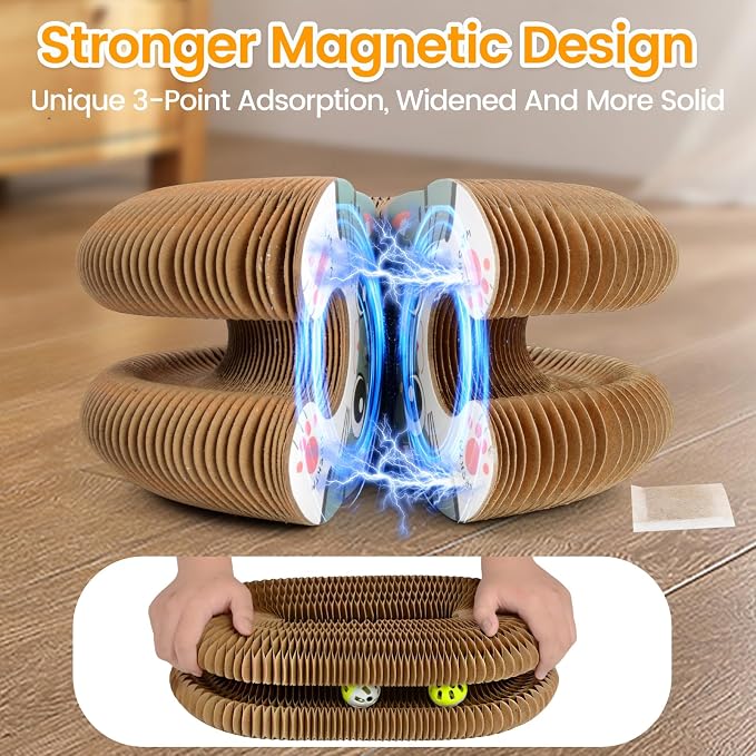 Kitty Kurls Magic Organ Cardboard Cat Scratcher Toy with 2 Balls, Brown | Upgraded-Magnetic, Mental & Physical Exercise, Multi-Shape Flip, Interactive Cardboard Cat Toy for Indoor Kitten/Cats,M, 1PCS - Image 6
