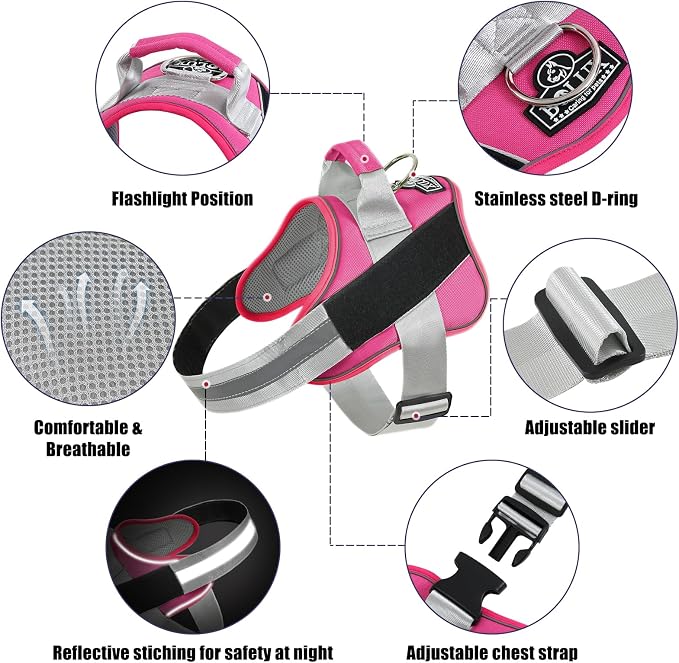Dog Harness, No-Pull Reflective Dog Vest, Breathable Adjustable Pet Harness with Handle for Outdoor Walking - No More Pulling, Tugging or Choking (Fuchsia, Small (Pack of 1)) - Image 2