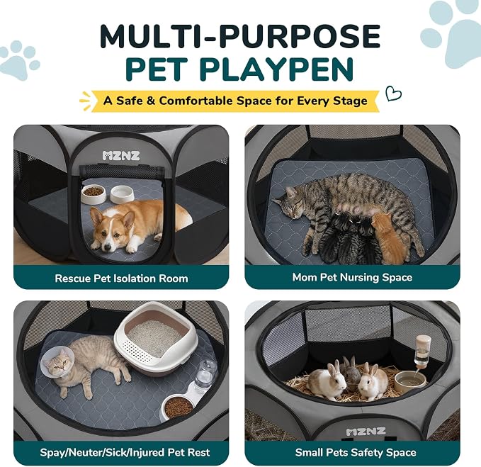 Dog Cat Small Animal Puppy Playpen with Pee Pad, Medium, Dark Grey | Portable Pop Up Pet Crate Cage Enclosure Tent Kennel Indoor Outdoor with Carrying Case, No Assembly, Camping Use - Image 3