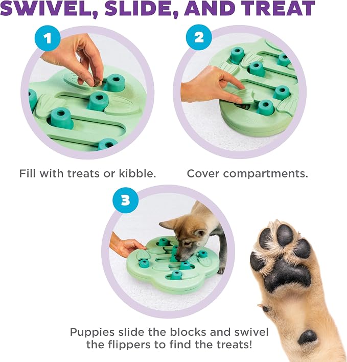 Outward Hound Nina Ottosson Puppy Hide N' Slide Dog Toy Treat Puzzle, 11.6" | Level 2 Intermediate, 14 Hidden Treat Compartments, Holds 1/4 Cup Kibble or Treats, Easy Clean, No BPA, Enrichment, Puppies - Image 3