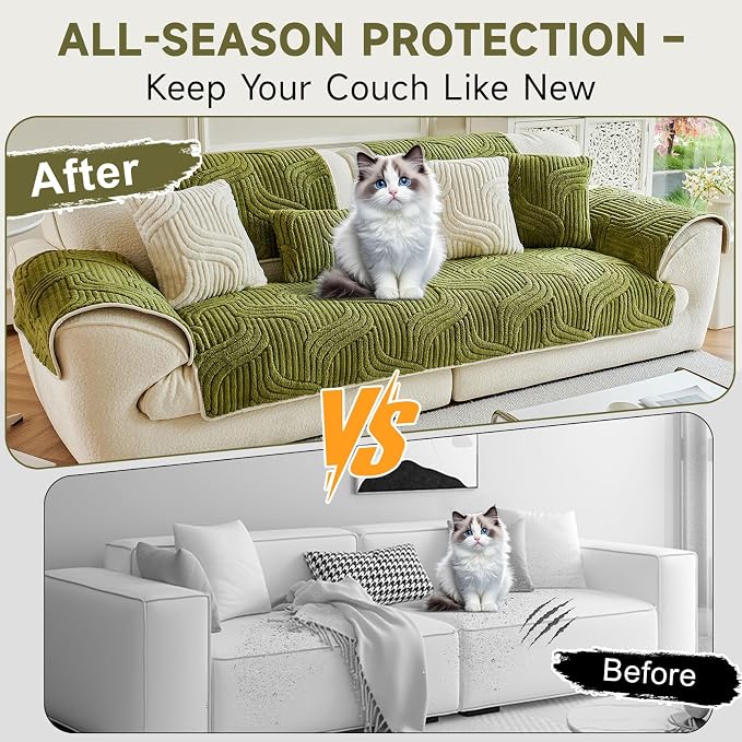 OTOB Couch Covers for Sofa Washable Anti Slip Furniture Protector, 1 Piece | Matcha Green, 27.6"x82.7", Soft Plush, All Seasons, Breathable, Modern, Wear-Resistant, Couch Cover for Dogs, Fade Resistant - Image 2