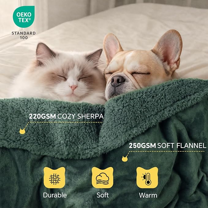 Luciphia Waterproof Blanket for Large Dog, Reversible Sherpa Couch Cover | waterproof pet blanket sherpa fleece reversible couch cover bed protector car from spills scratches, Dark Green 65" x 57" - Image 3