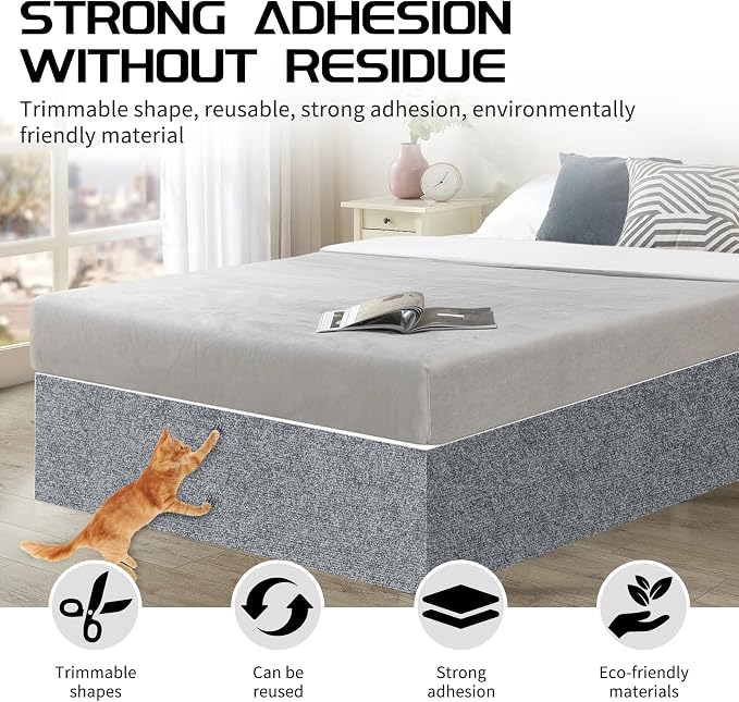 2 Pcs Total 78.8"x15.8" Cat Scratch Mat, Cat Scratch Couch Furniture Protector, Trimmable Self-Adhesive Cats Scratch Pads, DIY Cat Scratcher for Wall Protector and Covering Cat Tower (Light Grey) - Image 5