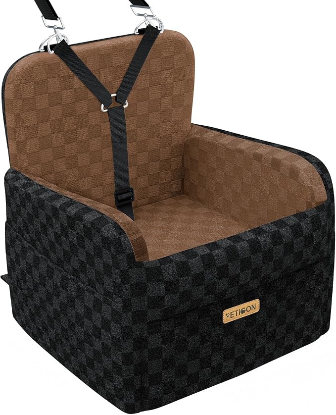 PETICON Waterproof Dog Car Seat for Small Medium Dogs, 6in Memory Foam | Pet Booster Seat for Dogs up to 26 lbs with Pockets, Detachable Washable Pet Carseat with Y-Shape Safety Belt by PETICON
