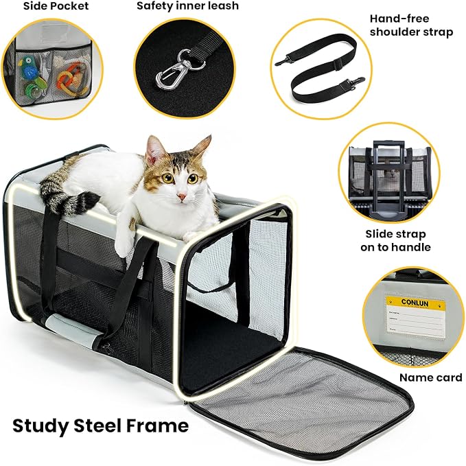 Conlun Soft-Sided Cat Carrier for Small-Medium Cats, Puppies up to 15 Lb, Airline Approved - Image 5