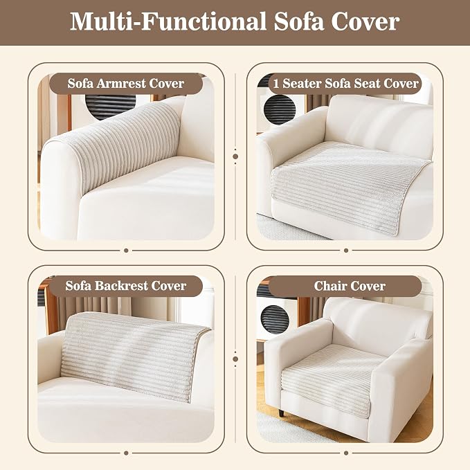 MYSKY HOME 100% Waterproof Couch Cover, Chair Cover for Dogs Washable, Non Slip Couch Headrest Covers Pet Friendly, Thick Soft Sofa Slipcovers Cushion Protector Dog Bed Cover, Oat, 35"x35" - Image 3