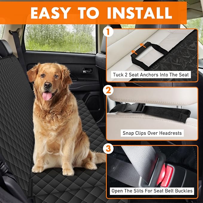 Waterproof Dog Backseat Cover for Cars, Non-Slip Pet Seat Protector,M-Black - Image 3