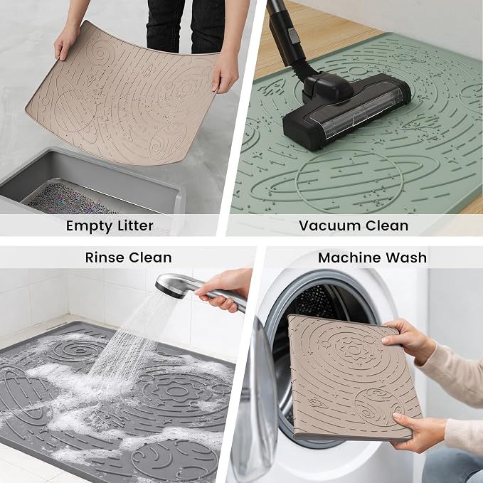 Cat Litter Mat Medium 23.6x15.7in, Beige Silicone Rubber Scatter Control Kitty Litter Box Trapping Mat, Waterproof Easy to Clean, Odorless Pet Supplies, Indoor Cat Essentials - Image 5