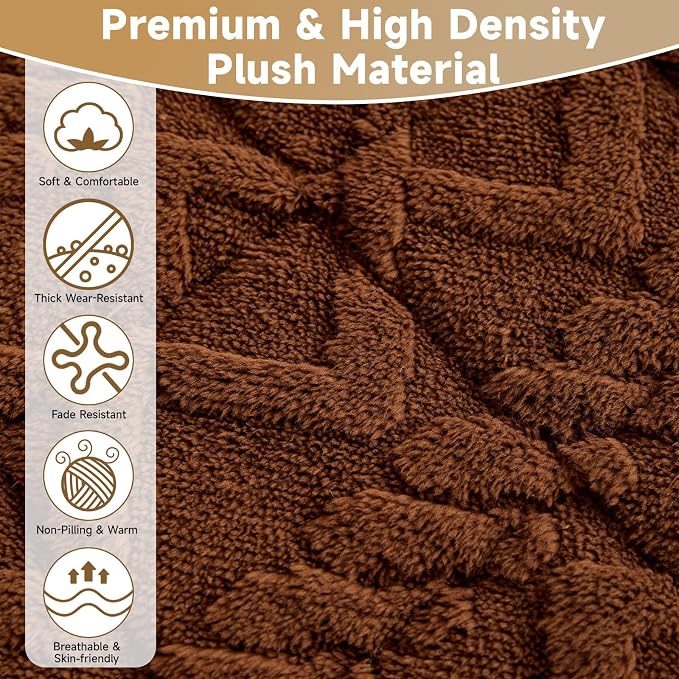OTOB Sofa Covers for 3 Cushion Couch Washable, All Seasons Non Slip Fuzzy Pet Couch Cover, Soft Plush Geometric Jacquard Sofa Slipcovers, Kids Pet Friendly Dog Bed Mats (Dark Coffee, 27.6" x 70.9") - Image 3